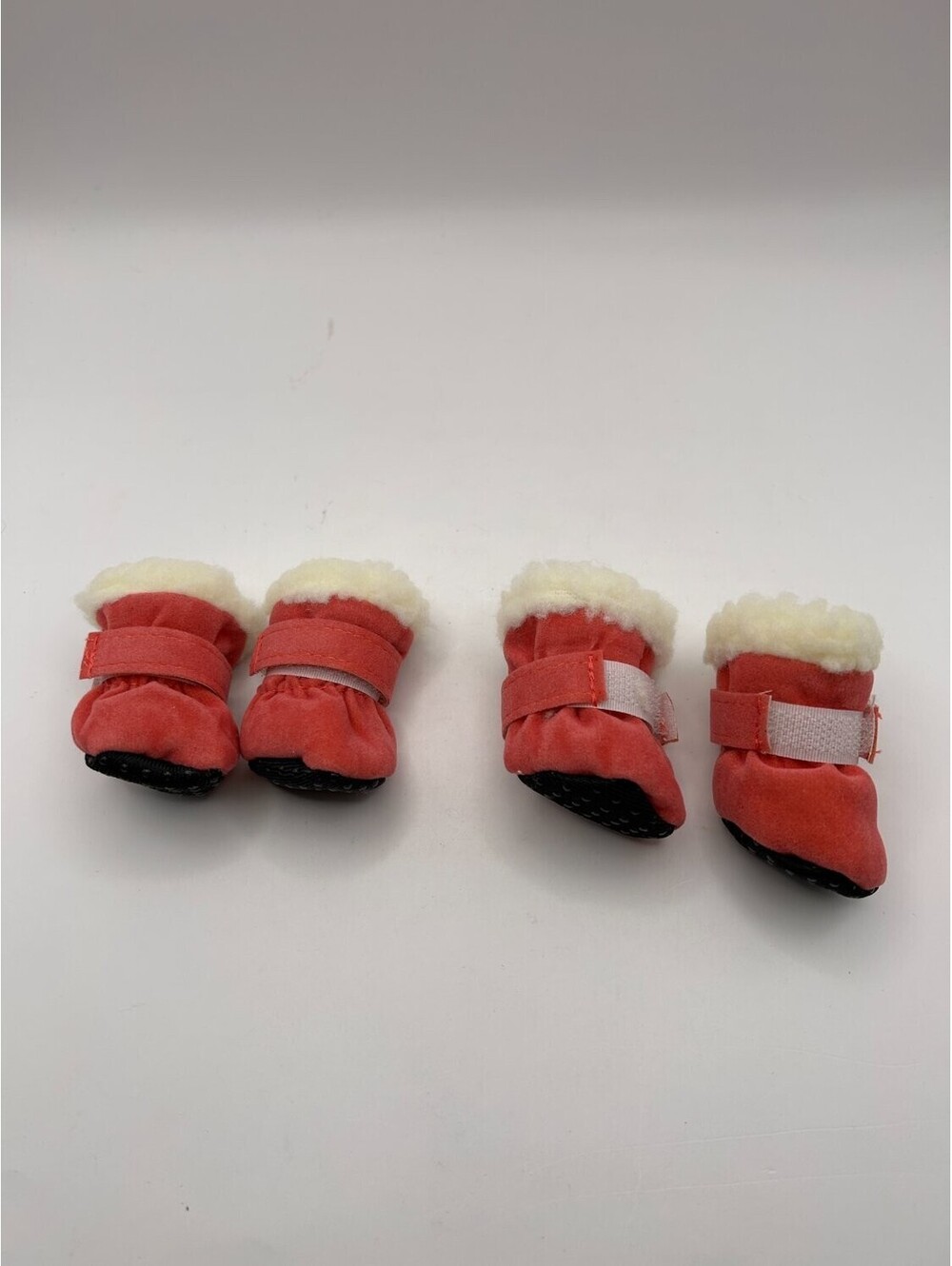 Dog Winter Boots Set of 4 XS Small Puppy Coral Red Sherpa Lined Non-Slip Booties